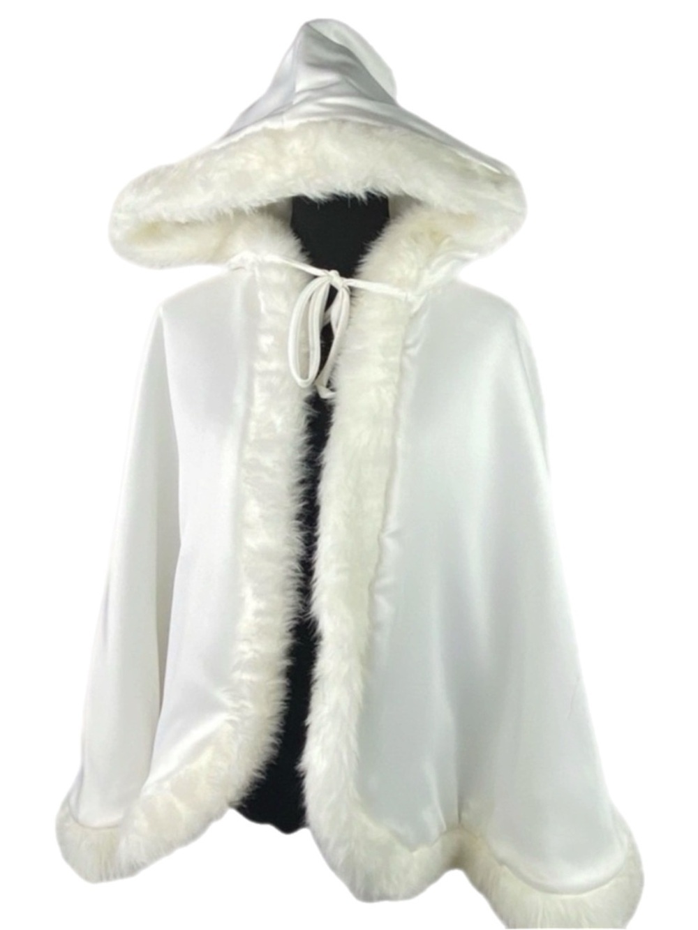 Reversible White Bridal Wedding Cape Faux Fur Trim Satin White & Faux Fur​​​​​ - Picture 2 of 14
